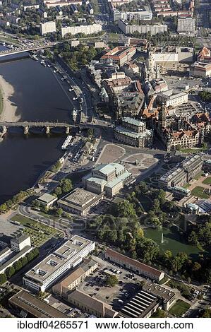 Stock Image - Aerial view, old town, Elbe, Church of Our Lady, Dresden Castle, Zwinger, Semper Opera House, Dresden Cathedral, Dresden, Saxony, Germany, Europe. Fotosearch