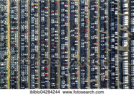 Picture - Automobile import, car stockpile, sales, Zulpich, Rhineland, North Rhine-Westphalia, Germany, Europe. Fotosearch