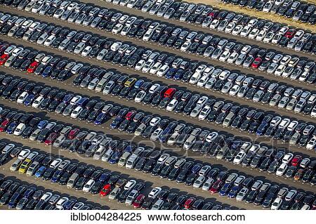 Stock Photography - Automobile import, car stockpile, sales, Zulpich, Rhineland, North Rhine-Westphalia, Germany, Europe. Fotosearch