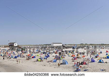 Stock Photograph - Bathers on the beach, Sankt Peter-Ording, North Frisia, Schleswig-Holstein, Germany, Europe. Fotosearch