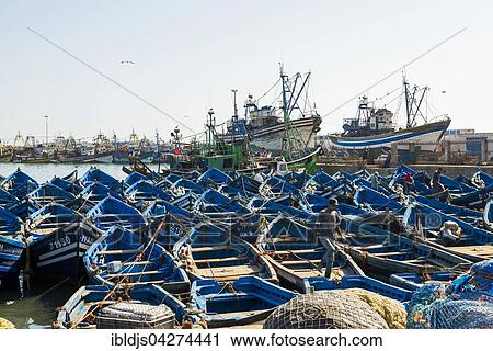 Blue fishing boats in the harbour, Essaouira, Morocco, Africa View Large Photo Image Stock Image - Blue fishing boats in the harbour, Essaouira, Morocco, Africa. Fotosearch