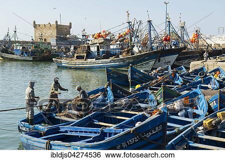 Blue fishing boats in the harbour, Essaouira, Morocco, Africa View Large Photo Image Stock Photograph - Blue fishing boats in the harbour, Essaouira, Morocco, Africa. Fotosearch