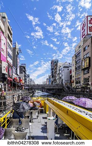 Stock Photo - Boating, Dotonbori canal, Dotonbori district, Osaka, Japan, Asia. Fotosearch