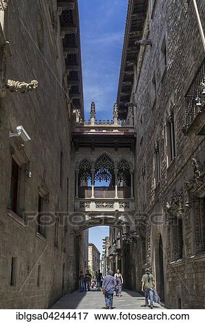 Stock Photo - Bridge of Sighs, Barcelona, Catalonia, Spain, Europe. Fotosearch