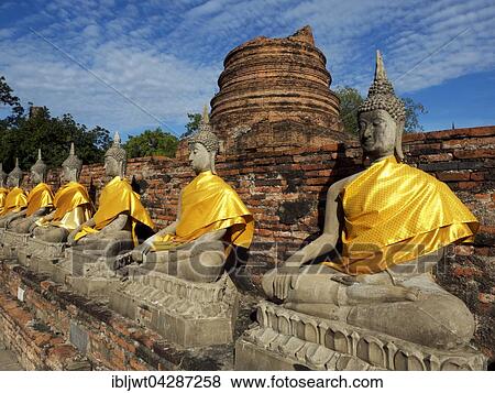 Buddha statues in front of the Central Stupa, Wat Yai Chai Mongkhon, Thailand, Asia View Large Photo Image Stock Photo - Buddha statues in front of the Central Stupa, Wat Yai Chai Mongkhon, Thailand, Asia. Fotosearch