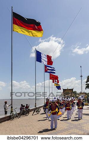 Chapel, music ensemble, boulevard with flags along river Tonle Sap, Phnom Penh, Cambodia, Asia View Large Photo Image Stock Image - Chapel, music ensemble, boulevard with flags along river Tonle Sap, Phnom Penh, Cambodia, Asia. Fotosearch