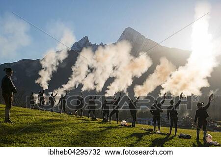 Stock Image - Christmas shooters, behind Mt. Watzmann, Stanggass, Bischofswiesen, Bavaria, Germany, Europe. Fotosearch