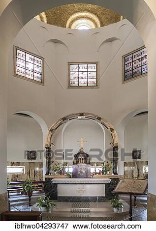 Stock Photo - Church of the Beatitudes, architect Antonio Barluzzi, site of the Sermon on the Mount, Mount of Beatitudes, Sea of Galilee, Israel, Asia. Fotosearch