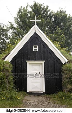 Picture - Church, turf church, Nupsstaour, Southern Region, Iceland, Europe. Fotosearch