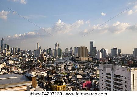 City view, skyline, skyscrapers, Bang Rak Finance District, Silom District, Chao Phraya River, panoramic view from Grand China Hotel, Chinatown, Bangkok, Thailand, Asia View Large Photo Image Stock Image - City view, skyline, skyscrapers, Bang Rak Finance District, Silom District, Chao Phraya River, panoramic view from Grand China Hotel, Chinatown, Bangkok, Thailand, Asia. Fotosearch