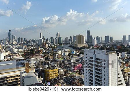 City view, skyline, skyscrapers, Bang Rak Finance District, Silom District, Chao Phraya River, panoramic view from Grand China Hotel, Chinatown, Bangkok, Thailand, Asia View Large Photo Image Stock Image - City view, skyline, skyscrapers, Bang Rak Finance District, Silom District, Chao Phraya River, panoramic view from Grand China Hotel, Chinatown, Bangkok, Thailand, Asia. Fotosearch