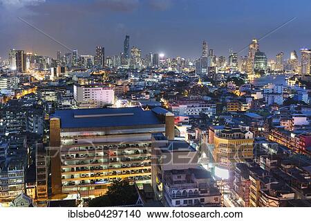 City view, skyline, skyscrapers, Bang Rak Financial District, dusk, Silom District, panoramic view from Grand China Hotel, Chinatown, Bangkok, Thailand, Asia View Large Photo Image Stock Image - City view, skyline, skyscrapers, Bang Rak Financial District, dusk, Silom District, panoramic view from Grand China Hotel, Chinatown, Bangkok, Thailand, Asia. Fotosearch