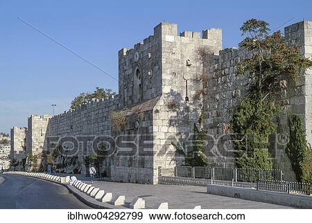 City walls along Sultan Suleyman Street, Muslim Quarter, Old City, Jerusalem, Israel, Asia View Large Photo Image Stock Photo - City walls along Sultan Suleyman Street, Muslim Quarter, Old City, Jerusalem, Israel, Asia. Fotosearch