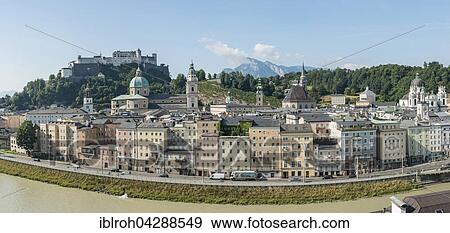 Stock Photo - Cityscape, Hohensalzburg Fortress, Salzburg Cathedral, Salzburg, Austria, Europe. Fotosearch