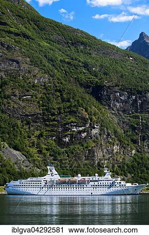 Stock Image - Cruise ship MS Astor in Geirangerfjord, Geiranger, Norway, Europe. Fotosearch