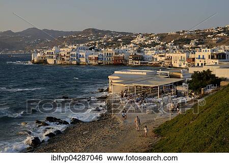 District Little Venice in the evening light, Chora or Mykonos Town, Mykonos, Cyclades, Greece, Europe View Large Photo Image Stock Photograph - District Little Venice in the evening light, Chora or Mykonos Town, Mykonos, Cyclades, Greece, Europe. Fotosearch