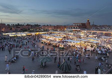 Picture - Djemaa el Fnaa square at dusk, Marrakech, Morocco, Africa. Fotosearch