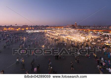 Stock Photo - Djemaa el Fnaa square at dusk, Marrakech, Morocco, Africa. Fotosearch