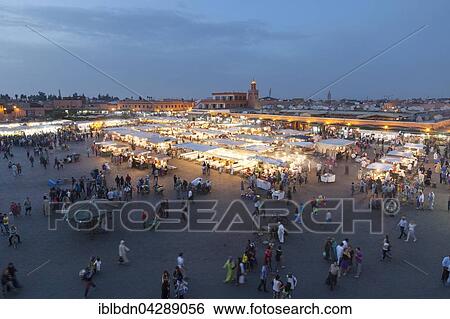 Stock Photograph - Djemaa el Fnaa square at dusk, Marrakech, Morocco, Africa. Fotosearch