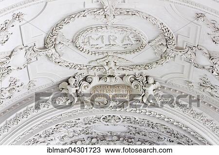 Stock Image - Dome with stucco, detail, castle church, Friedrichshafen, Upper Swabia, Bodensee Region, Baden-Wurttemberg, Germany, Europe. Fotosearch