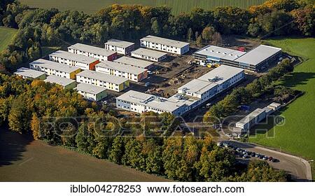 Stock Image - Expansion of refugee accommodation, Essen-Fischlaken, Essen, Ruhr district, North Rhine-Westphalia, Germany, Europe. Fotosearch