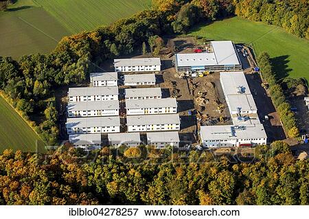Stock Photo - Expansion of refugee accommodation, Essen-Fischlaken, Essen, Ruhr district, North Rhine-Westphalia, Germany, Europe. Fotosearch
