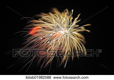 Stock Photo - Fireworks display, aerial fireworks, Brandenburg, Germany, Europe. Fotosearch