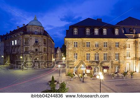 Stock Photograph - Forstdirektion Upper Franconia and Cafe an der Oper, twilight, Bayreuth, Upper Franconia, Bavaria, Germany, Europe. Fotosearch