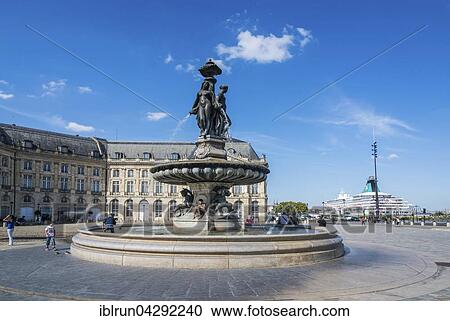 Stock Image - Fountain on Place de la Bourse, Bordeaux, France, Europe. Fotosearch