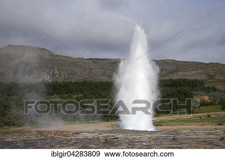 Stock Photo - Fountain, Strokkur Geysir, Haukadalur, Iceland, Europe. Fotosearch