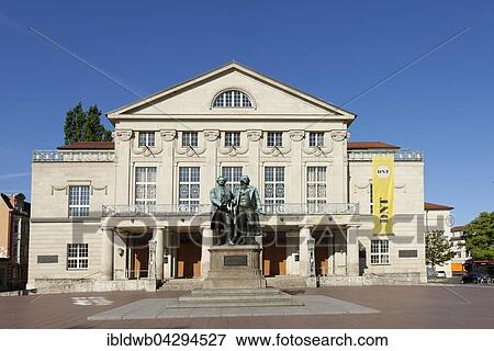 Stock Photo - Goethe? ÇôSchiller Monument in front of German National Theatre, Weimar, Thuringia, Germany, Europe. Fotosearch