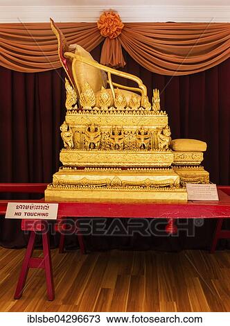 Gold decorated litter in the exhibition space of the entrance pavilion, Royal Palace, Phnom Penh, Cambodia, Asia View Large Photo Image Stock Image - Gold decorated litter in the exhibition space of the entrance pavilion, Royal Palace, Phnom Penh, Cambodia, Asia. Fotosearch