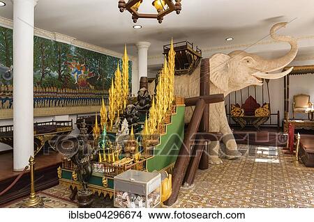 Gold Decorated stairs, white elephant in the exhibition space of the entrance pavilion, the Royal Palace, Phnom Penh, Cambodia, Asia View Large Photo Image Picture - Gold Decorated stairs, white elephant in the exhibition space of the entrance pavilion, the Royal Palace, Phnom Penh, Cambodia, Asia. Fotosearch