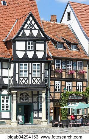 Stock Image - Half-timbered houses, UNESCO World Heritage Site, Quedlinburg, Harz, Saxony-Anhalt, Germany, Europe. Fotosearch