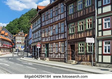 Picture - Half-timbered houses, Wernigerode, Harz, Saxony-Anhalt, Germany, Europe. Fotosearch
