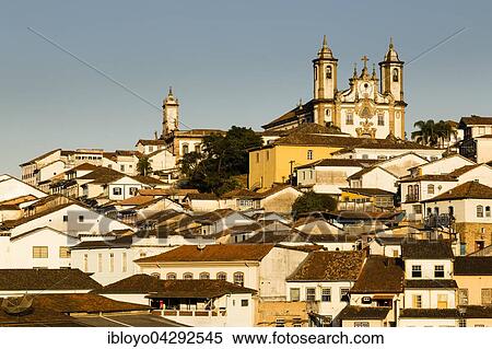 Stock Photography - Historic centre of Ouro Preto, former colonial mining town with the church Igreja da Nossa Senhora do Carmo, Ouro Preto, Minas Gerais, Brazil, South America. Fotosearch