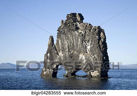Stock Photography - Hvitserkur, striking basalt rocks in sea, east coast of Vatsnes peninsula, Iceland, Europe. Fotosearch