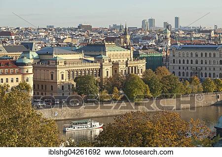 Stock Image - iew from the Letna hill on the Rudolfinum with historic centre, Prague, Czech Republic, Europe. Fotosearch