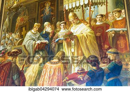Imperial Hall, mural of Heinrich II and wife Kunigunde being crowned by Pope Benedict VIII, Imperial Palace, Kaiserpfalz, UNESCO World Heritage Site, Goslar, Harz, Lower Saxony, Germany, Europe View Large Photo Image Picture - Imperial Hall, mural of Heinrich II and wife Kunigunde being crowned by Pope Benedict VIII, Imperial Palace, Kaiserpfalz, UNESCO World Heritage Site, Goslar, Harz, Lower Saxony, Germany, Europe. Fotosearch