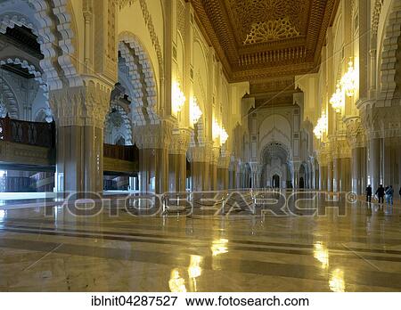 Interior, large prayer hall, Hassan II Mosque, Casablanca, Grand Casablanca Region, Morocco, Africa View Large Photo Image Stock Photo - Interior, large prayer hall, Hassan II Mosque, Casablanca, Grand Casablanca Region, Morocco, Africa. Fotosearch