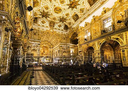 Stock Photo - Interior, Sao Francisco Church and Convent of Salvador, Anchieta Plaza, Pelourinho district, Salvador de Bahia, Brazil, South America. Fotosearch