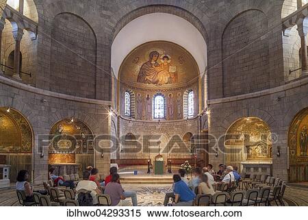 Interior, upper church with apse mosaic, Basilica of the Dormition Abbey, Benedictine abbey on Mount Zion, Jerusalem, Israel, Asia View Large Photo Image Stock Photography - Interior, upper church with apse mosaic, Basilica of the Dormition Abbey, Benedictine abbey on Mount Zion, Jerusalem, Israel, Asia. Fotosearch