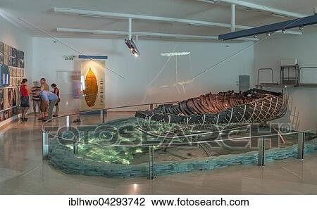 Stock Image - Jesus boat fishing boat from the 1st century AD., Adam Bagalil Museum, Kibbutz Ginnosar, Sea of Galilee, Israel, Asia. Fotosearch