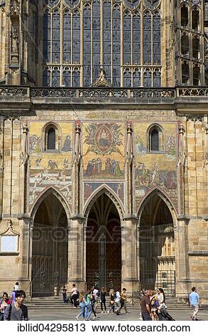 Last Judgement mosaic on entrance portal, St. Vitus Cathedral, Prague Castle, Hradcany, Prague, Czech Republic, Europe View Large Photo Image Stock Image - Last Judgement mosaic on entrance portal, St. Vitus Cathedral, Prague Castle, Hradcany, Prague, Czech Republic, Europe. Fotosearch