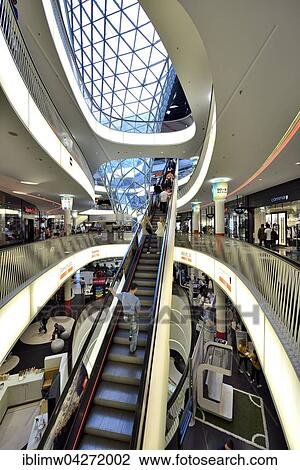 Longest self-supporting escalator in Europe, shopping center MyZeil, architect Massimiliano Fuksas, Palaisquartier, Frankfurt am Main, Hesse, Germany, Europe View Large Photo Image Stock Image - Longest self-supporting escalator in Europe, shopping center MyZeil, architect Massimiliano Fuksas, Palaisquartier, Frankfurt am Main, Hesse, Germany, Europe. Fotosearch