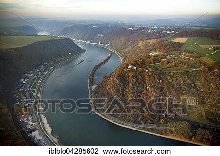 Stock Image - Loreley, slate rock formation, UNESCO World Heritage Upper Middle Rhine Valley near St. Goarshausen, Rhine Valley, Rhine, Rhineland-Palatinate, Germany, Europe. Fotosearch