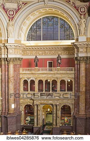 Stock Photograph - Main reading room in the Thomas Jefferson Building of the Library of Congress, Washington, District of Columbia, United States, North America. Fotosearch