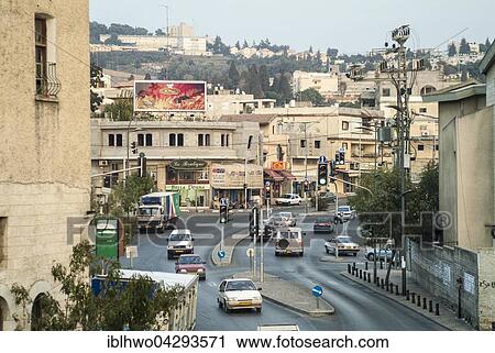 Stock Image - Main street with traffic, Nazareth, Israel, Asia. Fotosearch