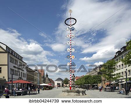 Stock Photo - Market square, maypole on Maximilianstrasse, Bayreuth, Upper Franconia, Bavaria, Germany, Europe. Fotosearch