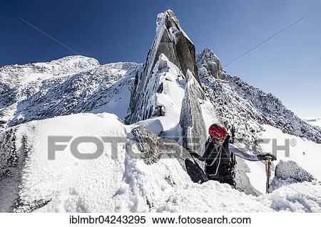 Stock Photography - Mountaineer in the Trippachscharte, behind the Loffler, Zillertal Alps, Valle Aurina, Puster Valley, Alps, South Tyrol Province, Trentino-Alto Adige, Italy, Europe. Fotosearch